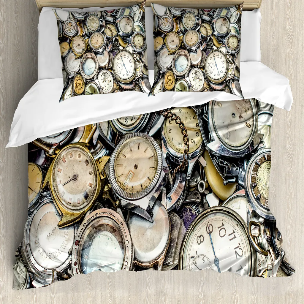 ABAKUHAUS Copripiumino, motivo vintage vintage, antiacaro, adatto a chi soffre di allergie, con federe, 200 cm x 200 cm - 80 x 80 cm, grigio beige