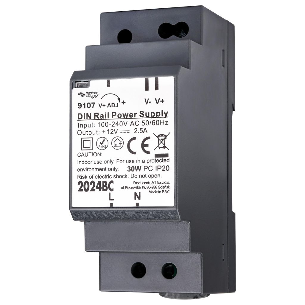 MasterLED DIN Rail Netzteil 12V 30W 2.5A IP20 Hutschiene Produktbild 