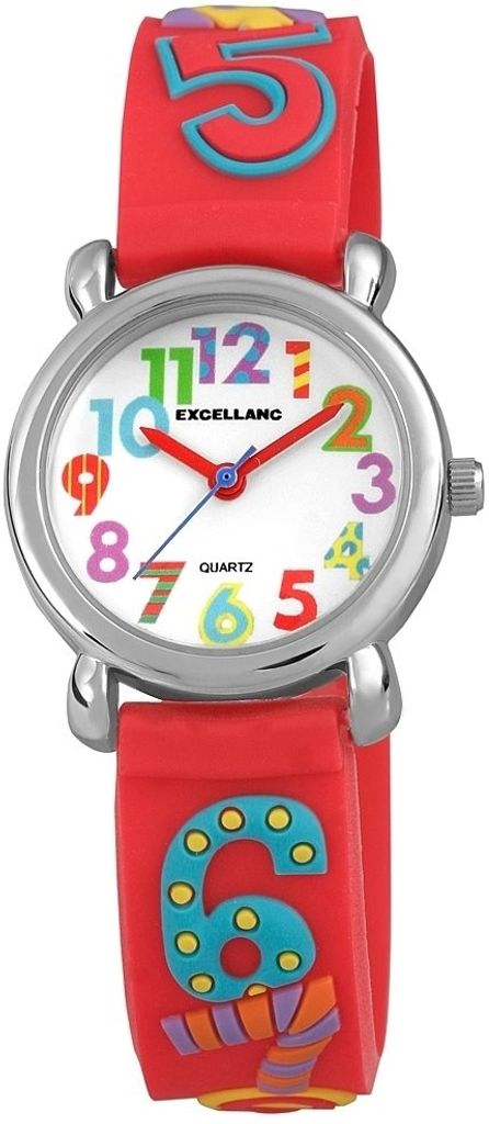 Kinderuhr Zahlen Motiv rotes Silikonband farbige Zahlen Analog Quartzwerk