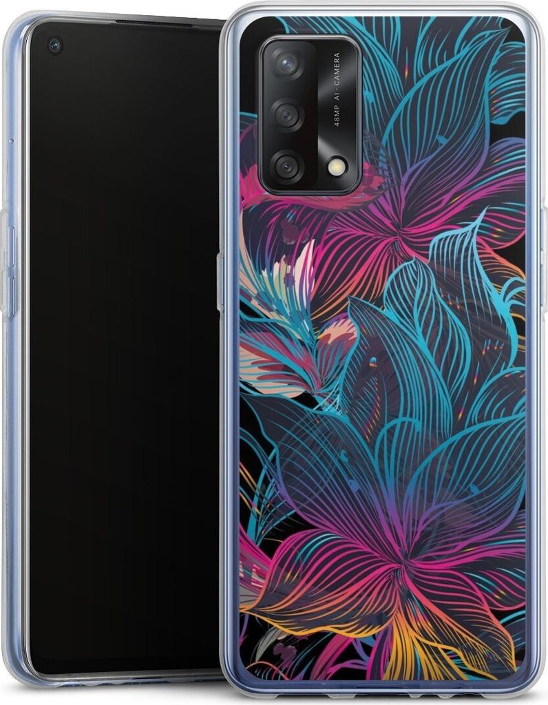 DeinDesign Handyhülle für Oppo A74 Silikon Hülle Case Smartphone Schutzhülle Blumen Neon bunt
