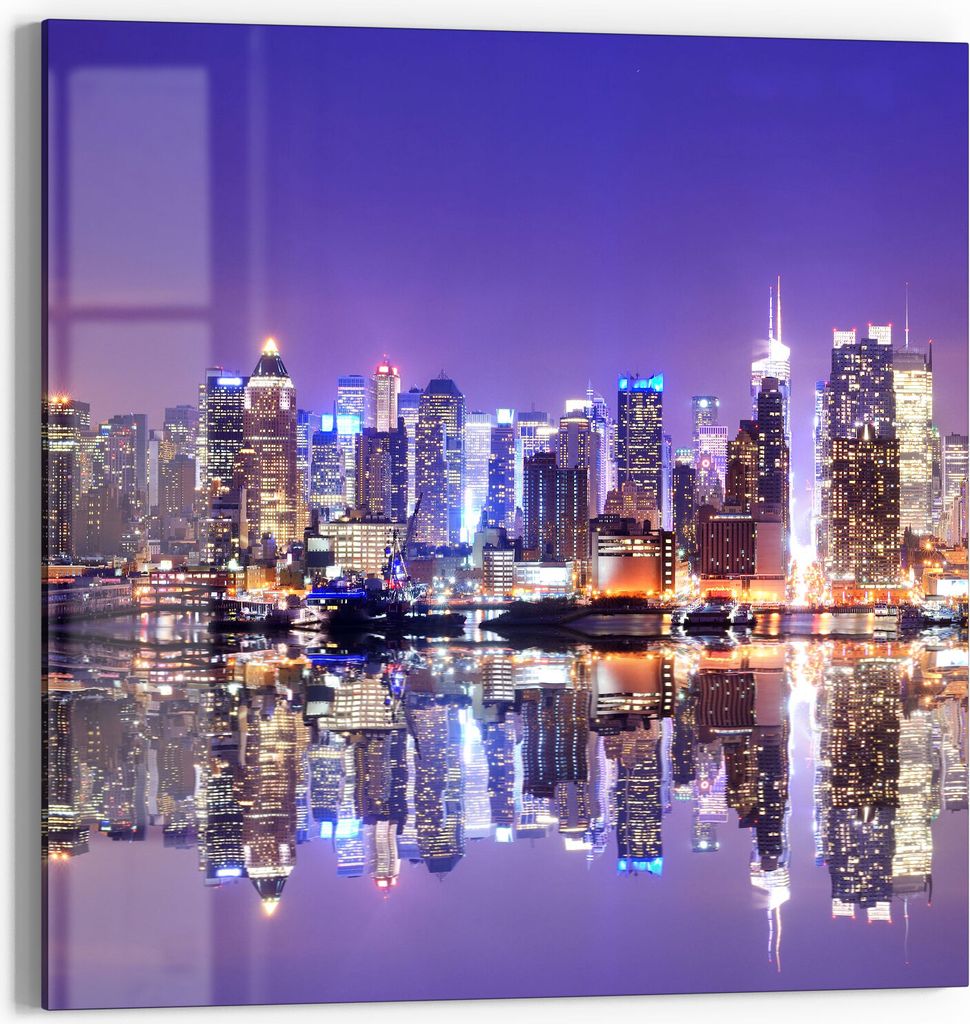 DEQORI Glasbild Echtglas 50x50 cm 'Manhattan gespiegelt' Wandbild Bild modern Deko