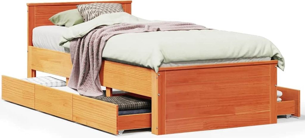 vidaXL Massivholzbett ohne Matratze mit Kopfteil Wachsbraun 90x190 cm