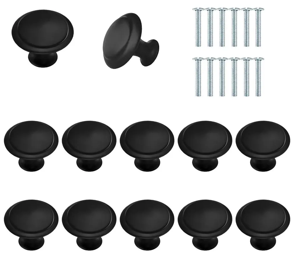 Boutons d'armoire ronds 30mm noirs pour poignée de tiroir de cuisine