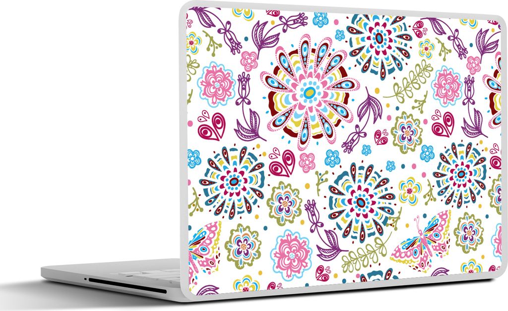 MuchoWow Laptop Aufkleber Sticker Cover Regenbogen - Blumen - Schmetterling - Design 36.5x27.5 cm - Laptop-Sticker