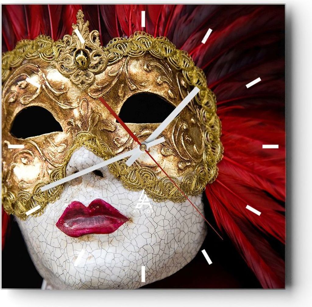 Wanduhr - Quadrat - Glasuhr - Venezianische Maske Kostüm Produktbild 
