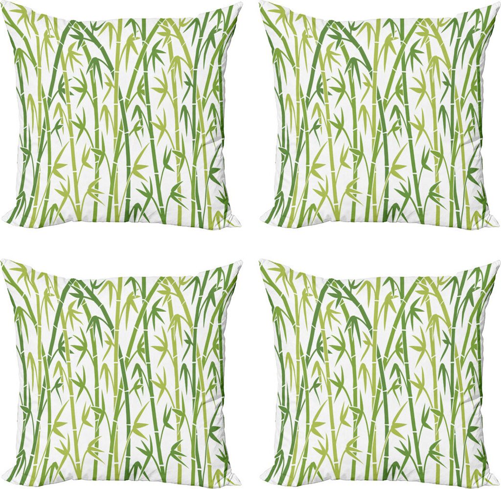 ABAKUHAUS Asian Blätter Kissenbezug Set (4 Stück), Cartoon-Stil Bambus, Moderner Doppelseitiger Digitaldruck, 50 cm x 50 cm, Grün und Hellgrün