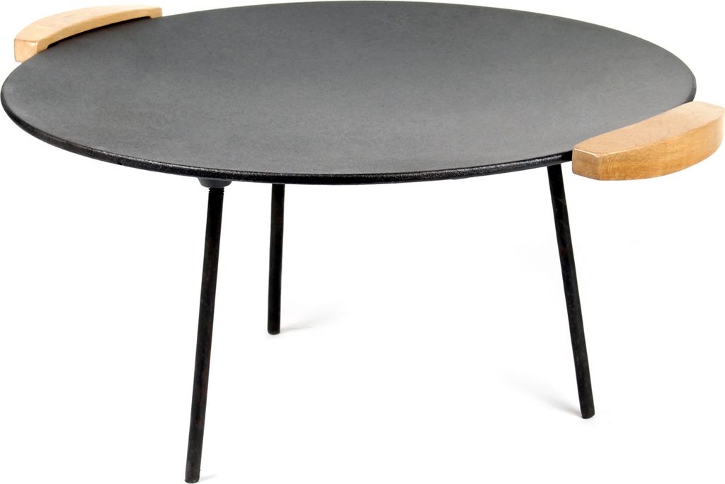 Wiltec Dutch Oven Grillplatte mit Holzgriffen rund Ø44cm Gusseisen, Grillaufsatz mit 2 Sets Beine 20cm+32cm