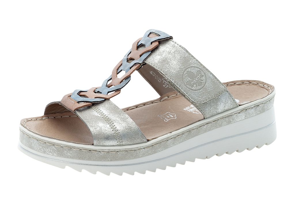 Rieker Damen Pantoletten Plateau Keilabsatz Clogs V3287-40, Größe:39 EU, Farbe:Beige