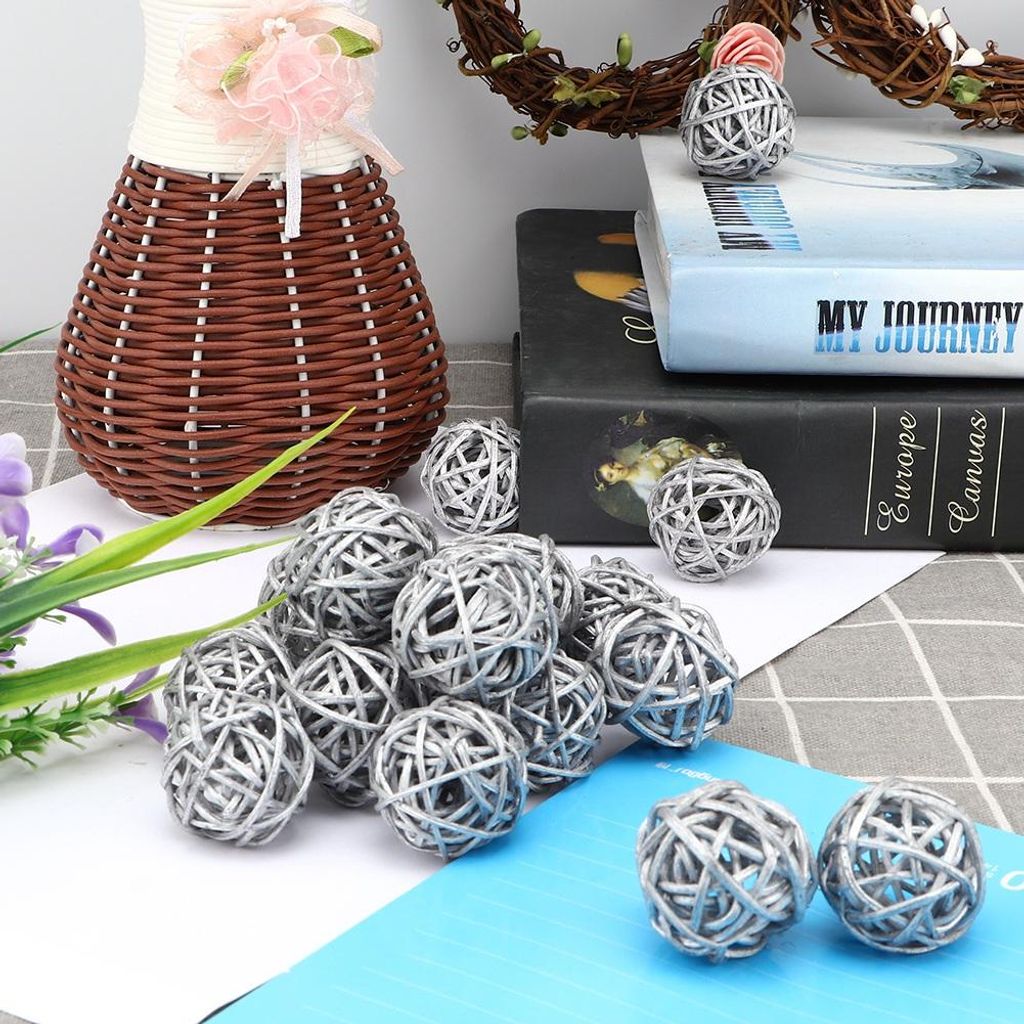 20Pcs Rattan Bälle für Garten Hochzeit Party Weihnachten Dekoration (Silber)