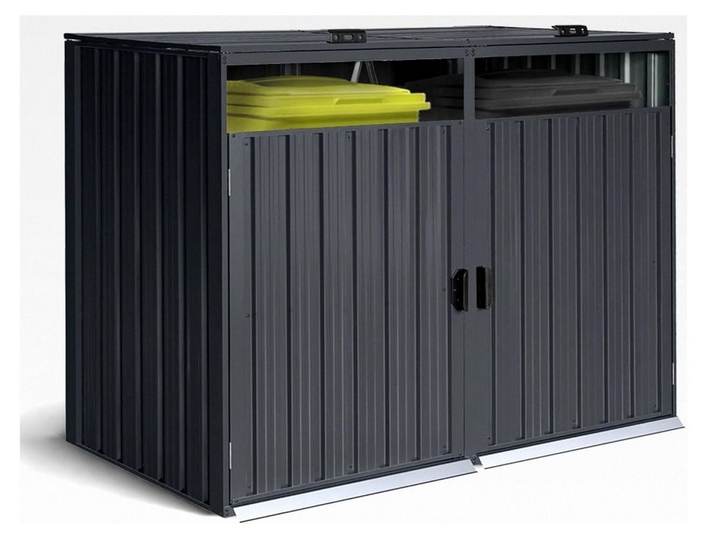 Mülltonnenbox aus verzinktem Metall für 2 Mülltonnen | 2 x Mülltonnen bis 240 Liter mit Deckel und Tor | 160 x 80 x 122 cm (B x T x H) Anthrazit