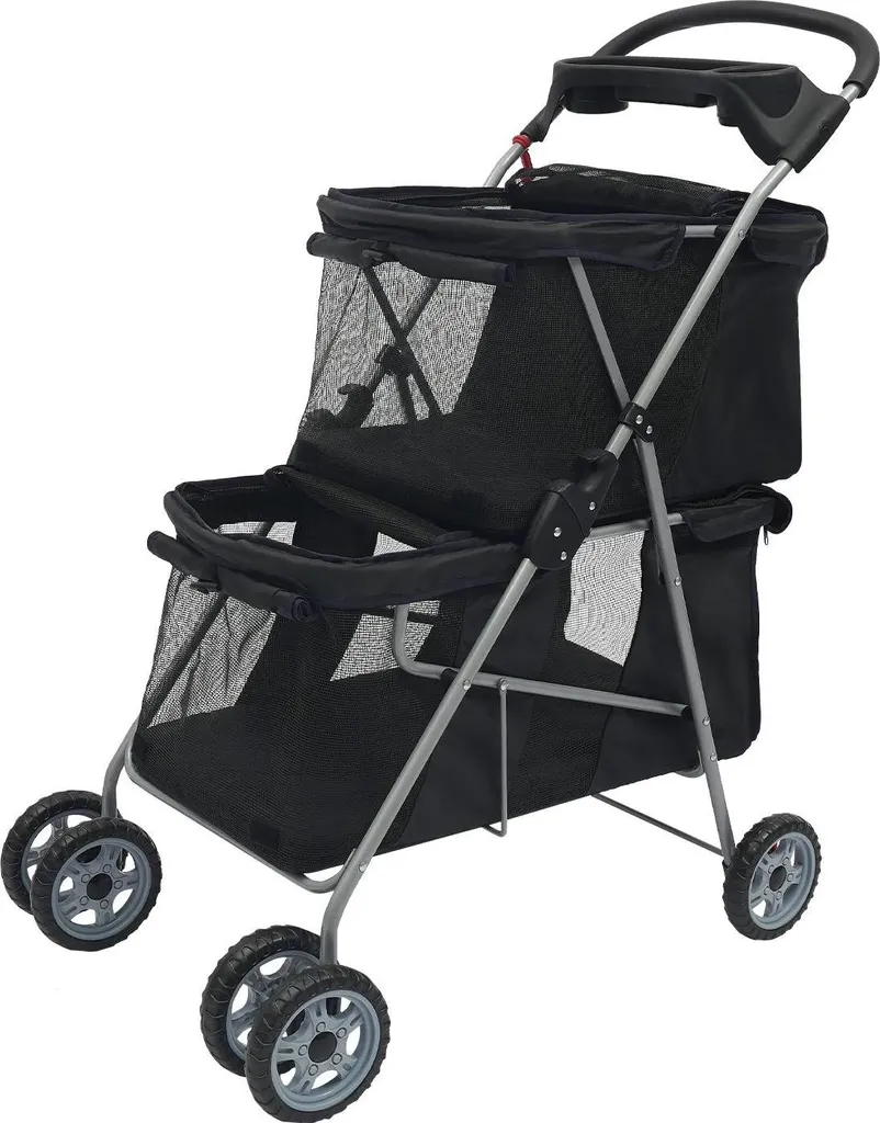 Poussette double animaux pour sorties en ville et voyages pliable - Noir