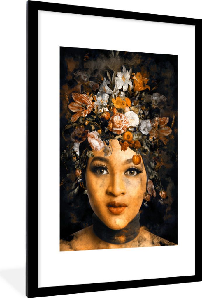 MuchoWow MuchoWow Gerahmtes Poster Frau - Lehm - Flora 60x90 cm - Poster mit zchwarzem Bilderrahmen - Dekoration - Wandposter Wohnzimmer - Hoch...