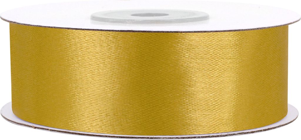 25mm breites, 25m langes, einseitig glänzendes goldenes Satinband auf Rolle. Perfekt für Bastelprojekte und Geschenkverpackungen