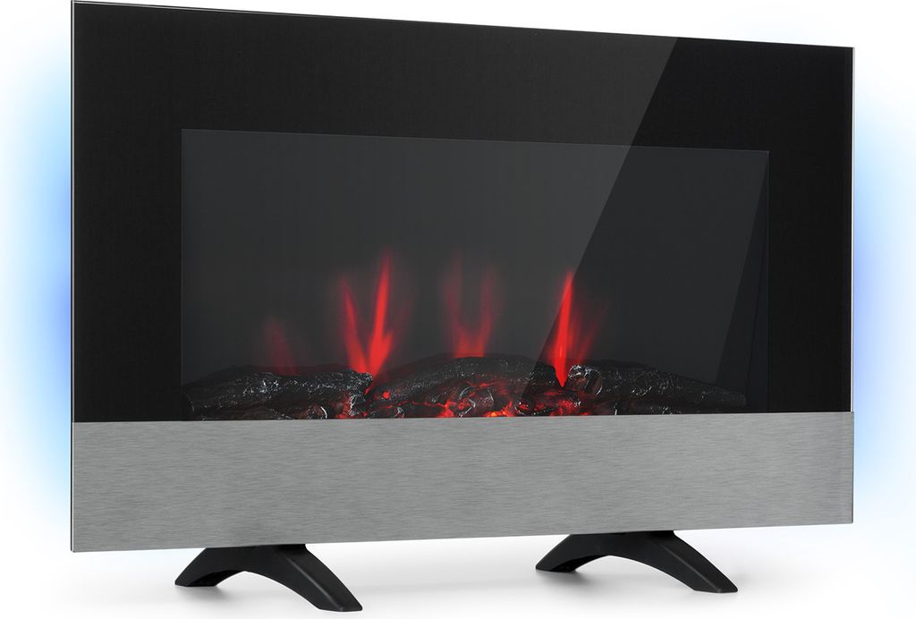 Klarstein Basel Elektrokamin - Heizlüfter mit 1000 oder 2000 Watt Heizleistung, 2 Heizstufen, LED-Flammenillusion in 7 Farben, Thermostat, Stand- ...