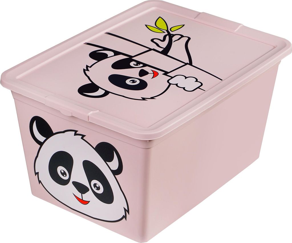 Kunststoffbehälter 15L Spielzeugbehälter Kunststoff Mit Deckel Aufbewahrungsbox Panda Rosa