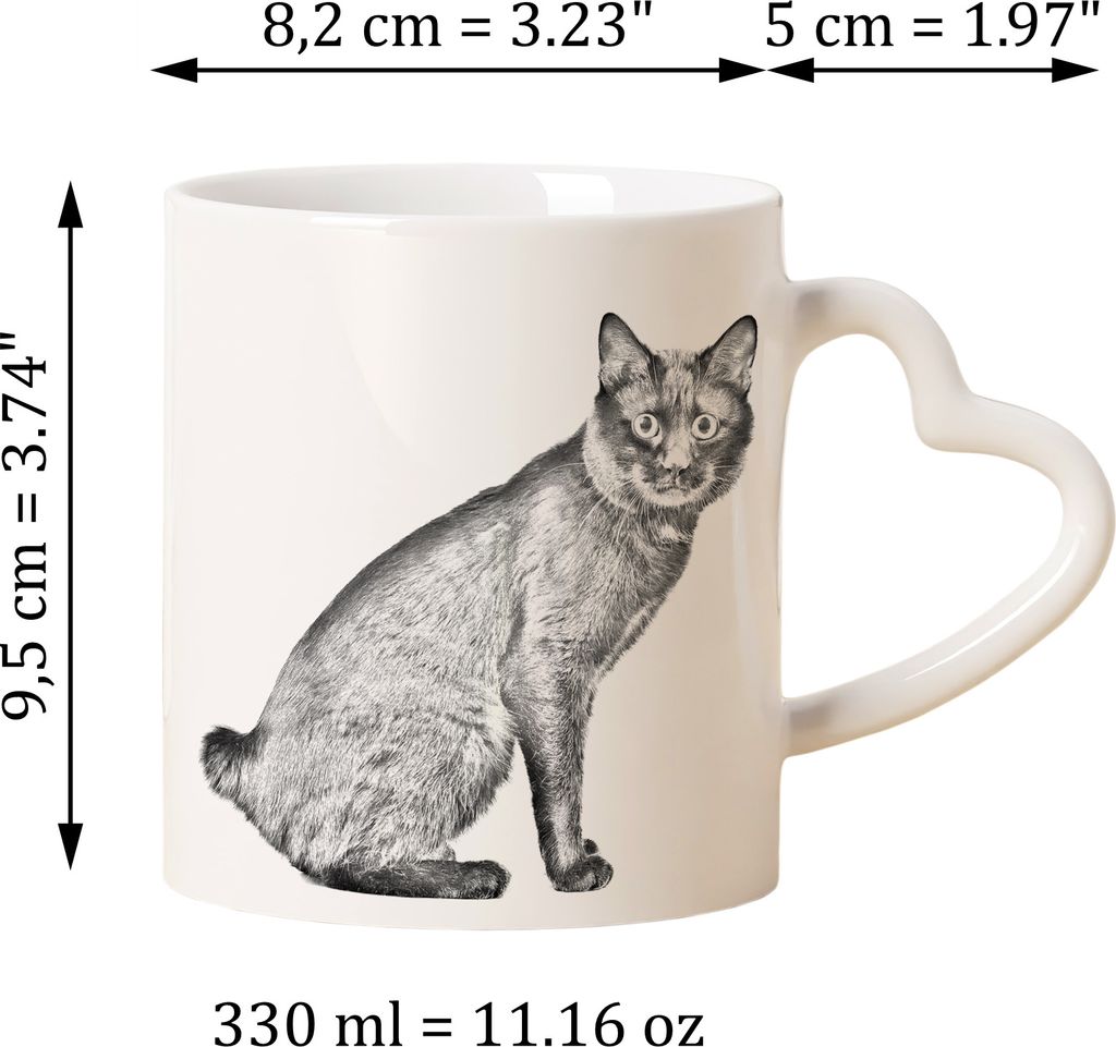 Kurilianer Bobtail I Tasse mit Katze, entzückende Tasse mit herzförmigem Henkel, universelles Geschenk der Marke Art-Dog