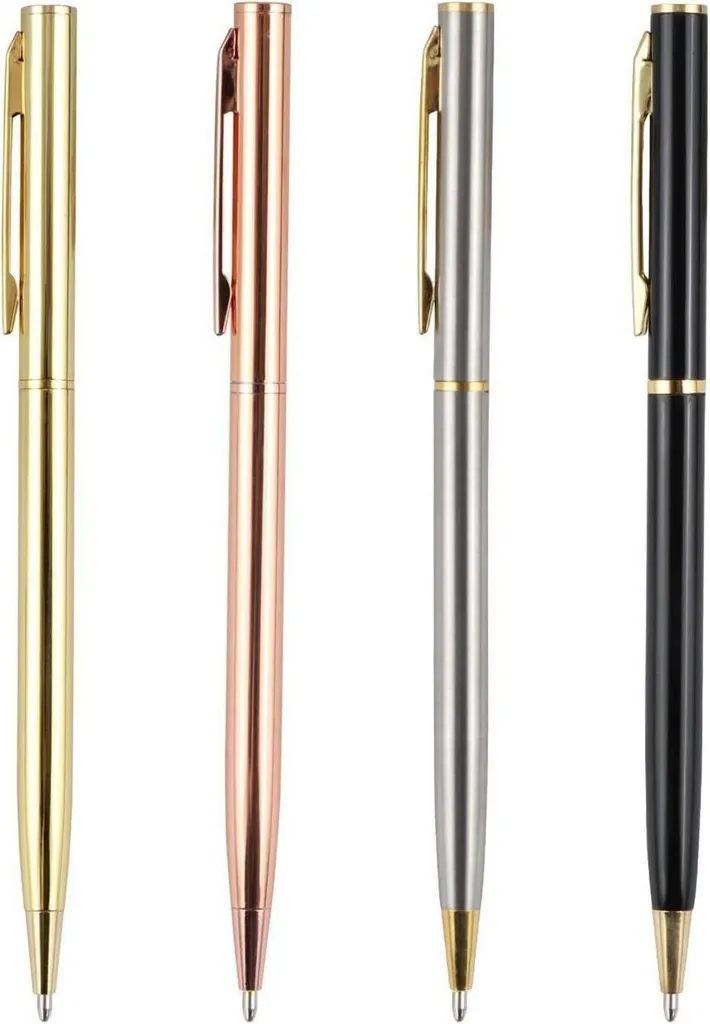 Stylo à Bille Métal Double Tête 4 Pièces Finition Luxe Noir Or Argent