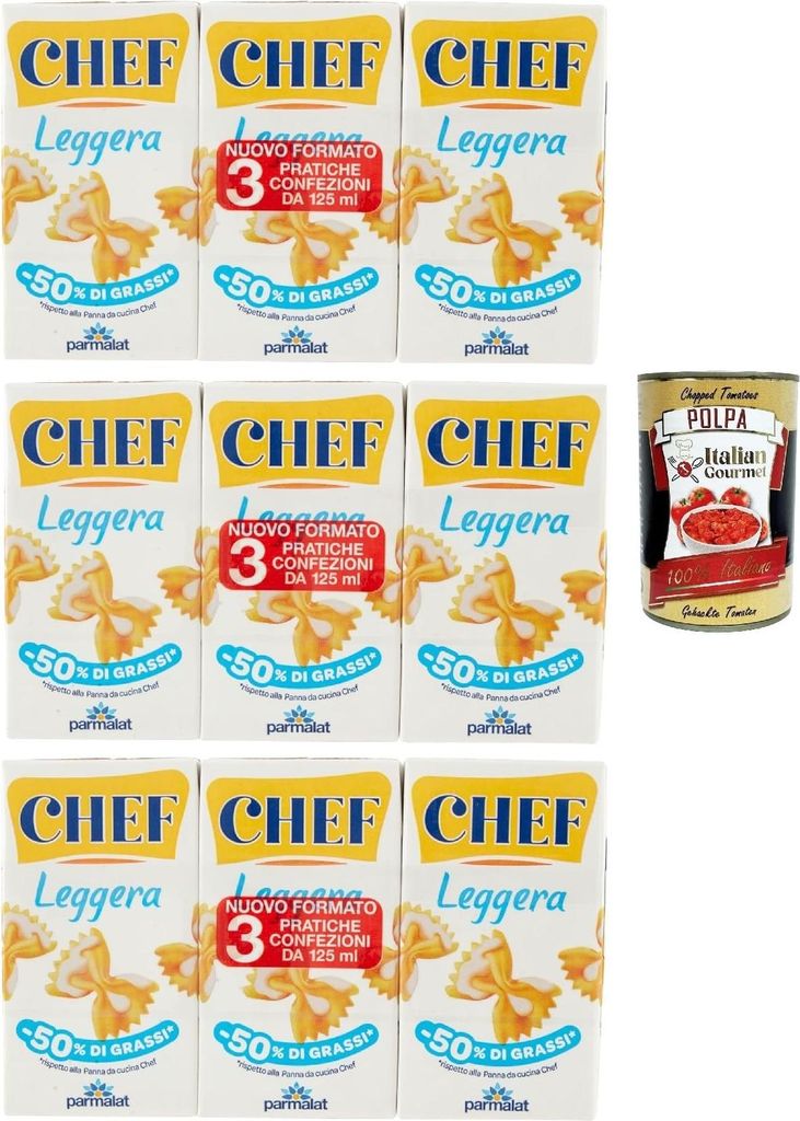 Parmalat Chef Leggera Kochsahne Light,3 pack,(9 x 125 ml), Doppelpackung, + Italian Gourmet polpa 400g