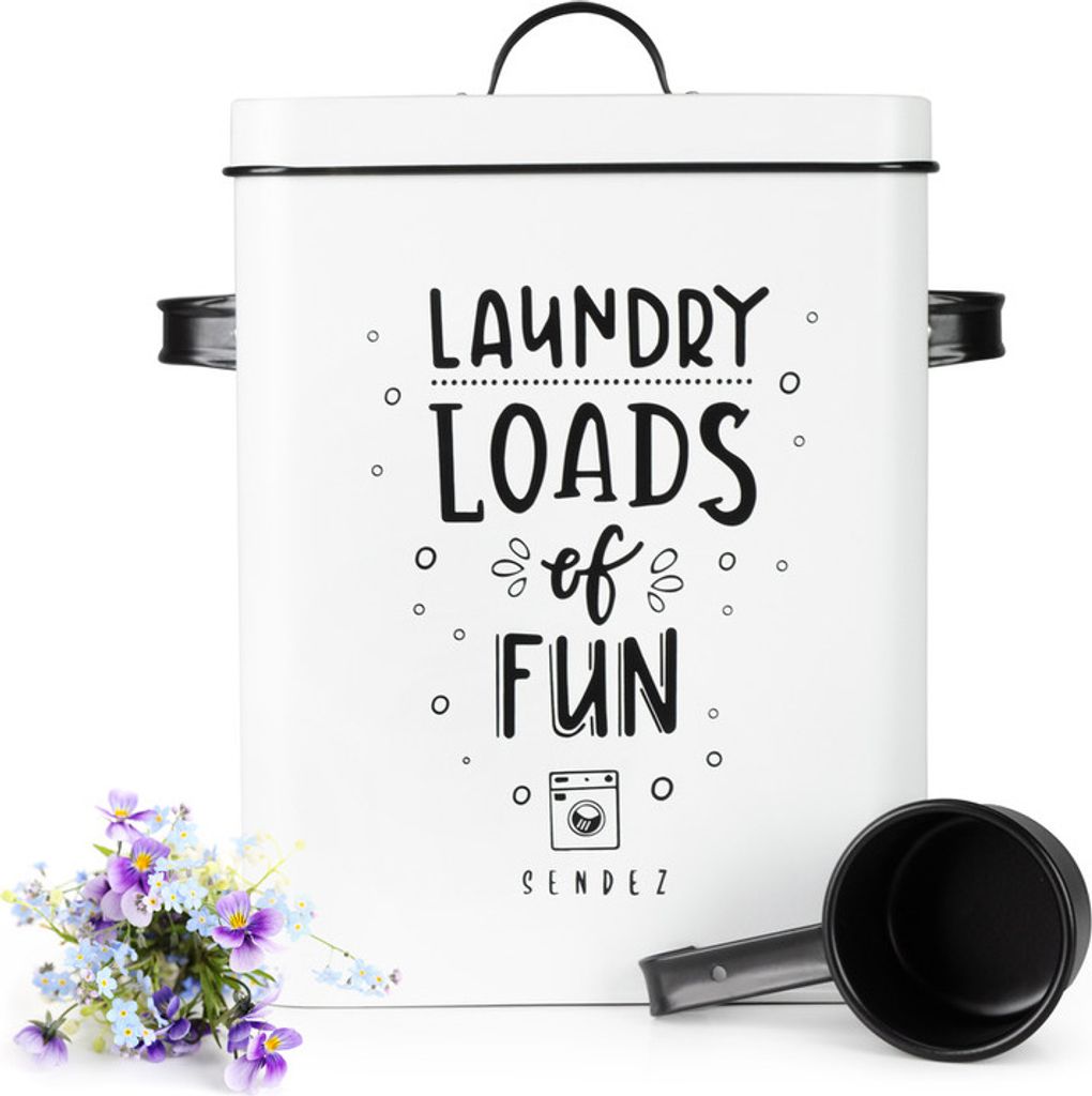 Waschpulverdose 6L Metalldose mit Deckel und Schaufel Waschmittelbox Waschmitteldose Weiß