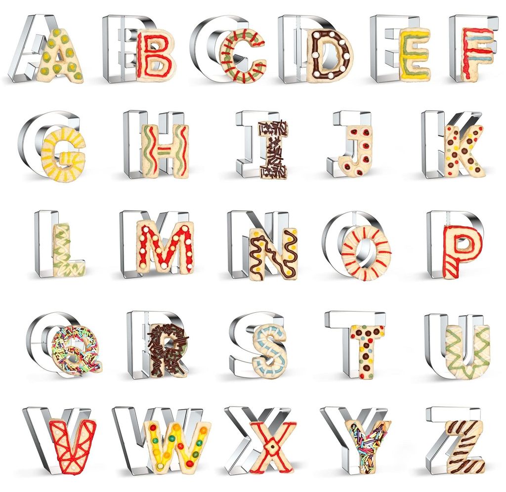 26-teiliges Alphabet-Ausstechformen-Set für selbstgemachte Alphabet-Kuchen und -Kekse, Ausstechformen aus Edelstahl zum Backen, buchstabenförmige...