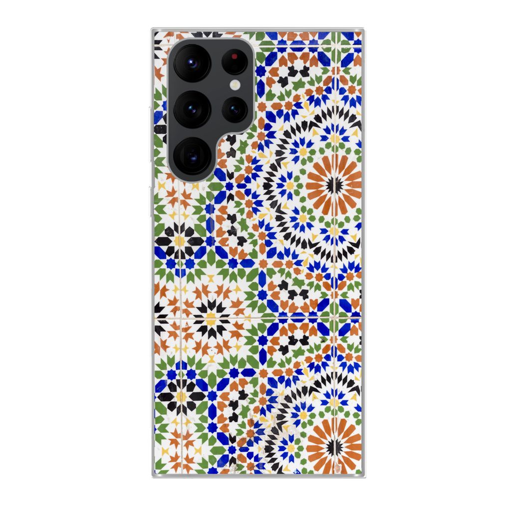 MuchoWow Handyhülle Schutzhülle Hülle für Samsung Galaxy S22 Ultra Ein Mosaikdetail mit vielen verschiedenen Formen Silikon Softcase Handy H...