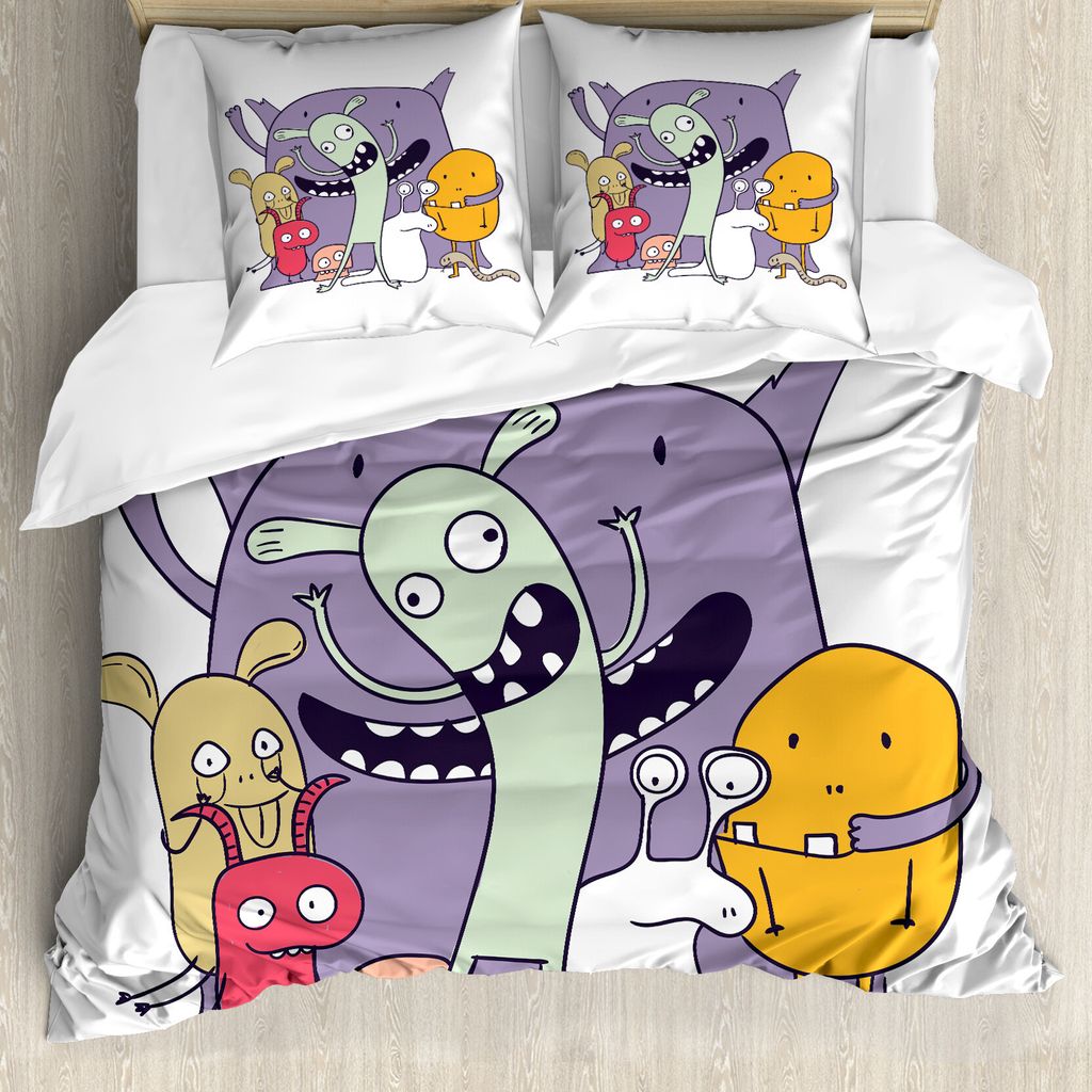 ABAKUHAUS Außerirdischer Bettbezug Set für Einzelbetten, Spooky Fun Monster oder Bestien, Milbensicher Allergiker geeignet mit Kissenbezug, 200 c...