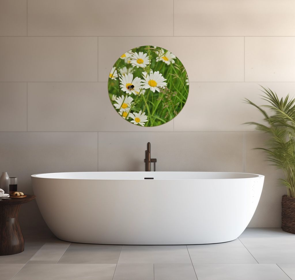 Wallario wasserfestes Poster selbstklebend 60 x 60 cm, Margeritenwiese, Badezimmerposter Spritzschutz mit Hochglanzoberfläche in Glasoptik