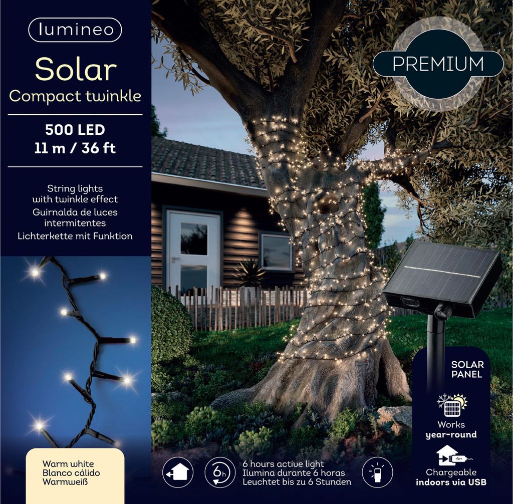 LED Solar Lichterkette 11m Schwarz USB aufladbar 500 LEDs Produktbild 