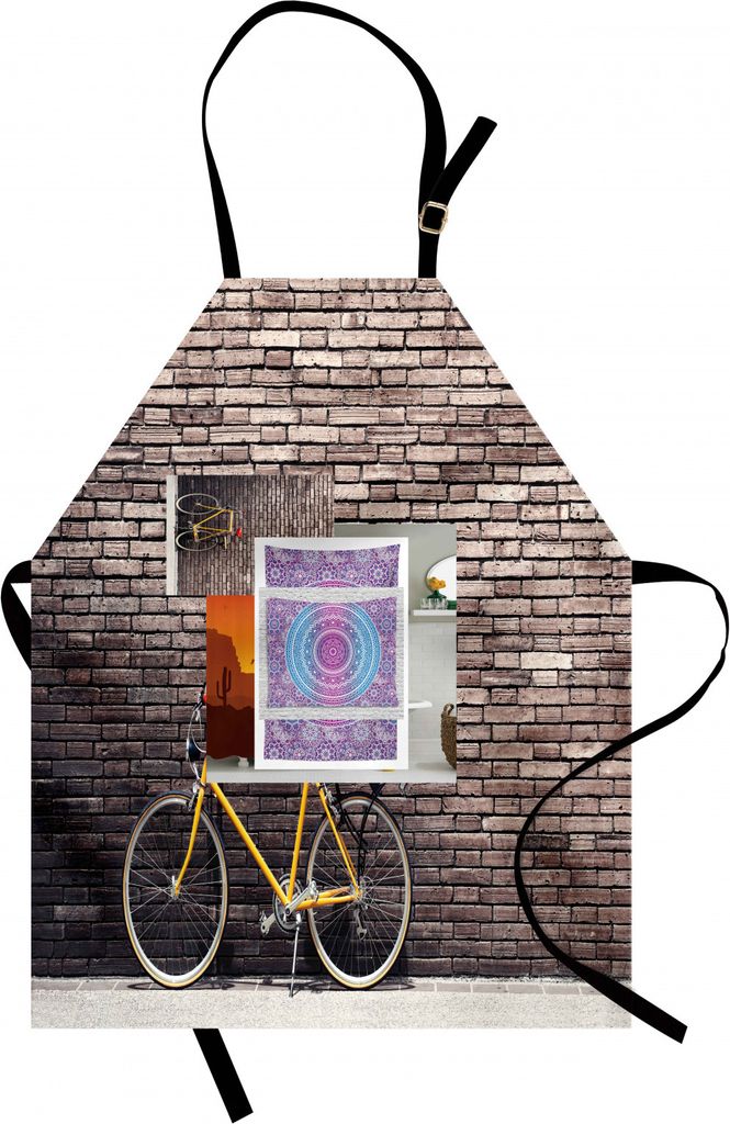 ABAKUHAUS Fahrrad Kochschürze, Vergangene Zeiten ästhetische Rennrad Lean Brick Wall im Freien tägliches Stadtleben Foto, Farbfest Höhenverstel...