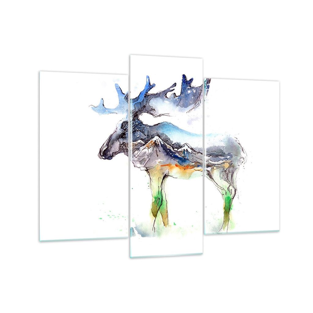Bilder auf glas - Moose Berge Winter illustration - 130x100cm - Glasbilder - Wandbilder - Kunstdruck - Wanddekoration aus Glas - Glas Bilder - Wand...