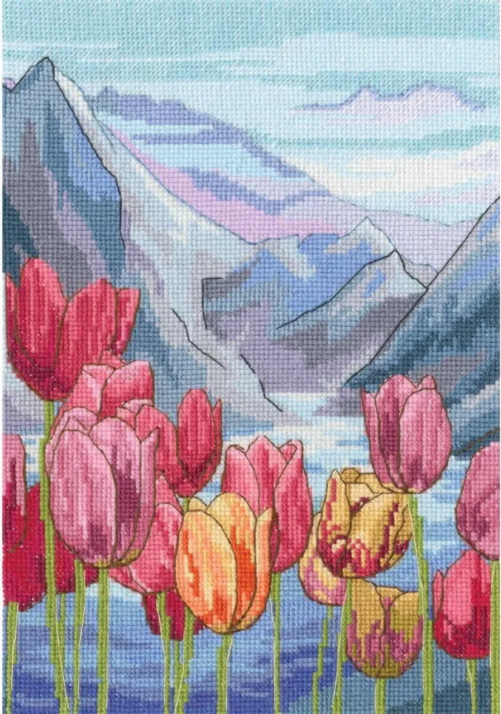 Broderie point de croix tulipe RTO 16,5x24cm fils coton haute qualité