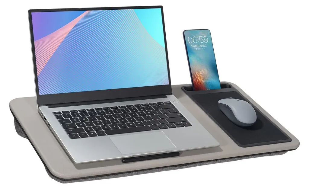 Bureau Portable avec Coussin pour PC 17 Pouces et Support Smartphone