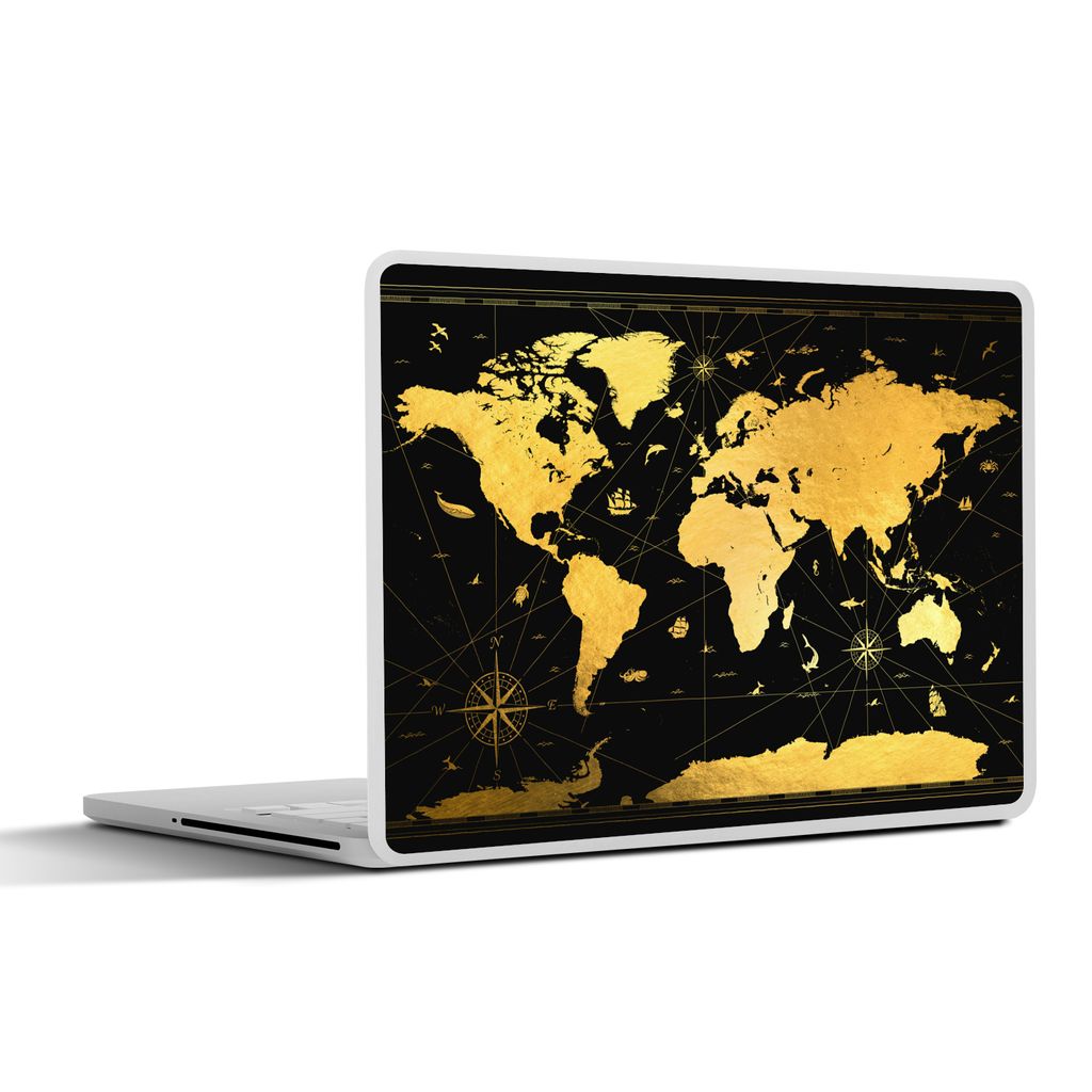 MuchoWow Laptop Aufkleber Sticker Cover Weltkarte - Luxus - Gold 30x21 cm - Sticker für Laptop - Selbstklebend