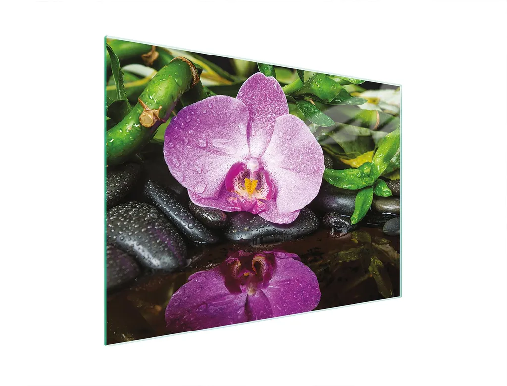 Piastra Copriforno Vetro 30x22 cm - Design Orchidea Viola Multiglass