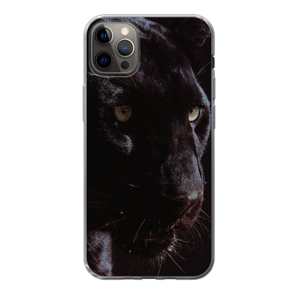 MuchoWow Handyhülle Schutzhülle Hülle für iPhone 13 Pro Max Panther - Tier - Schwarz Silikon Softcase Handy Hülle - Mobiltelefon