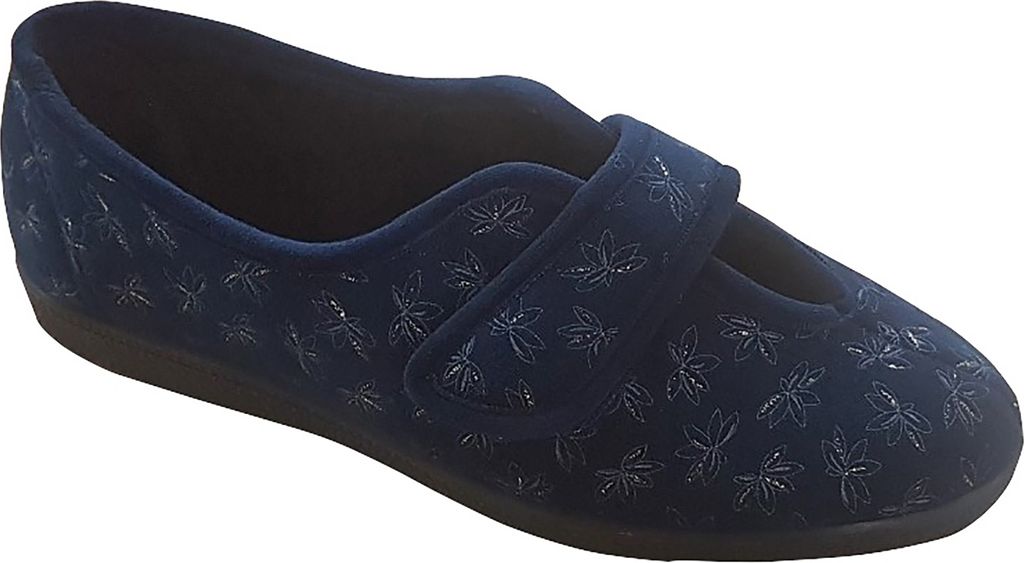 Sleepers Ivy Damen Hausschuhe mit Klettverschluss, Blumenmuster DF542 (38 EUR) (Marineblau)
