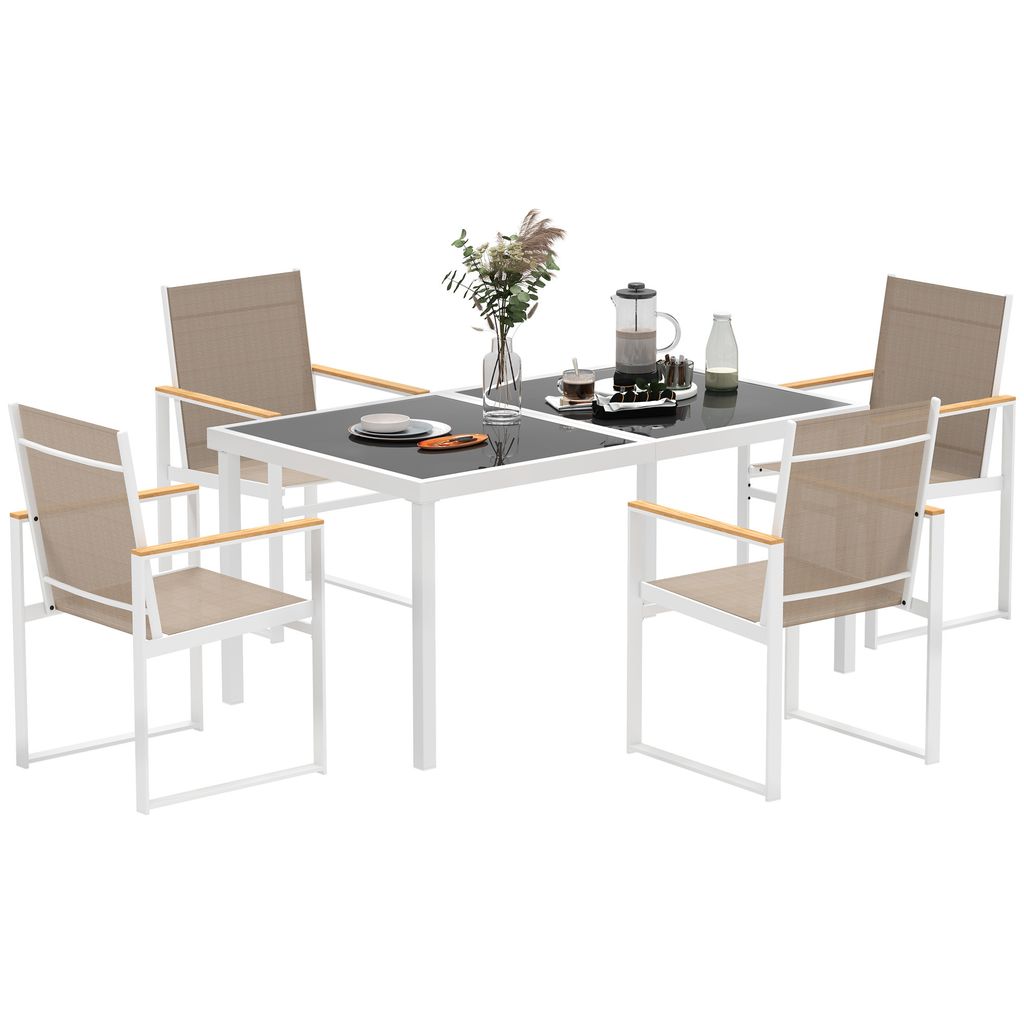 Outsunny Sitzgruppe 5 tlg. Essgruppe für 4 Personen Abnehmbar Esstisch mit 4 Stühle, Esszimmergruppe Küchentisch-Set mit Stahlgestell Balkonmöbel