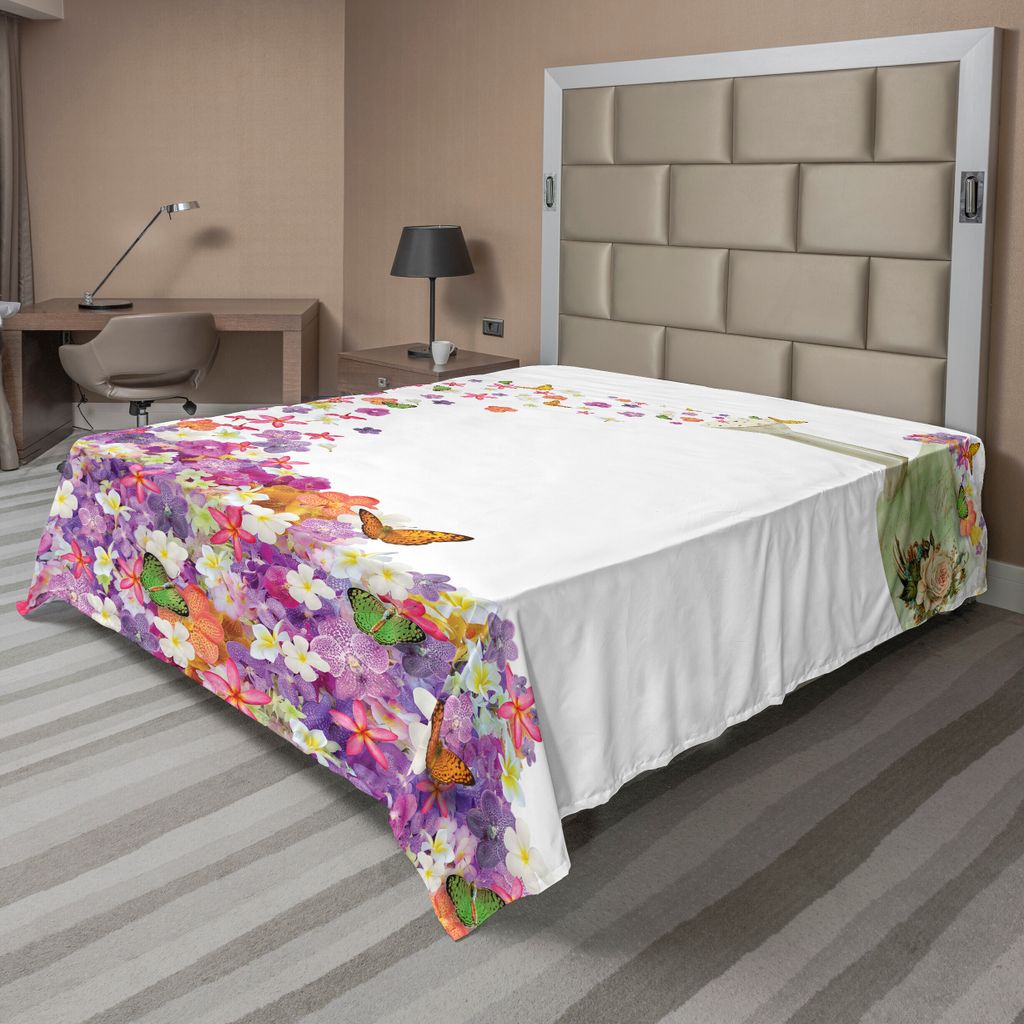 ABAKUHAUS Blumen Bettlaken, Schmetterlinge Narcissus Flowers Veilchen und Stiefmütterchen Gießen aus alten Gießkanne, weiches bequemes oberes Be...