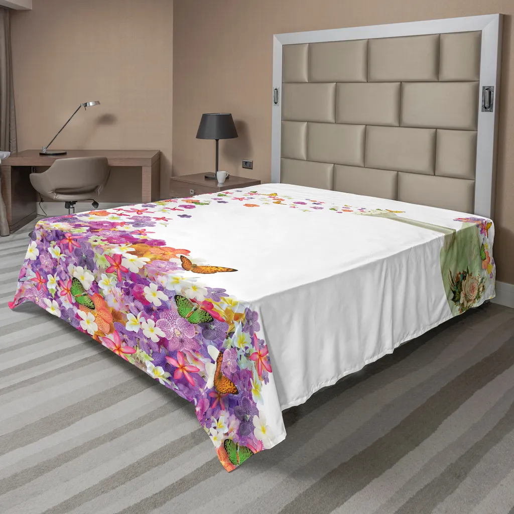 Drap de Lit Résistant et Anti-Pli Motif Fleurs pour Lit King Size