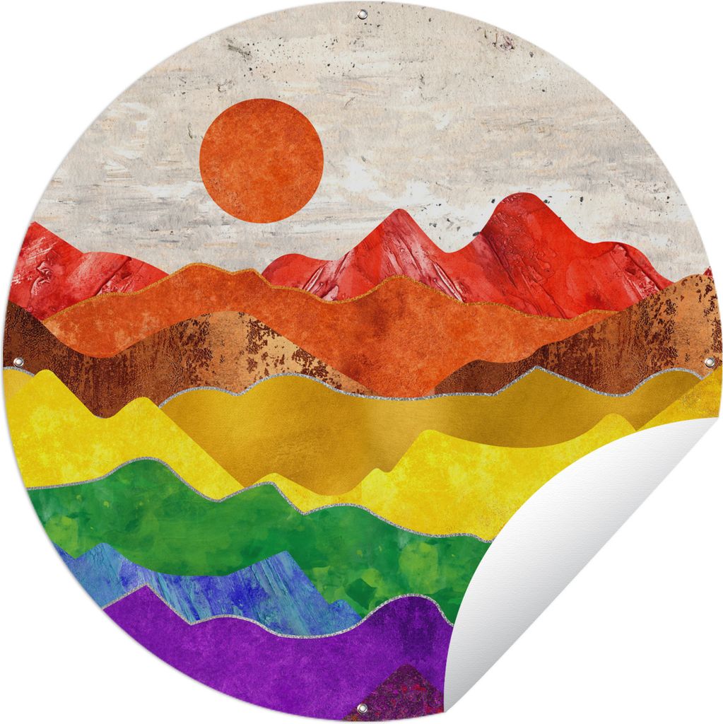 MuchoWow Gartenposter Outdoor-Poster Rund Stolz - Regenbogen - Schwul Ø 90 cm Gartendeko Rundes Poster draußen