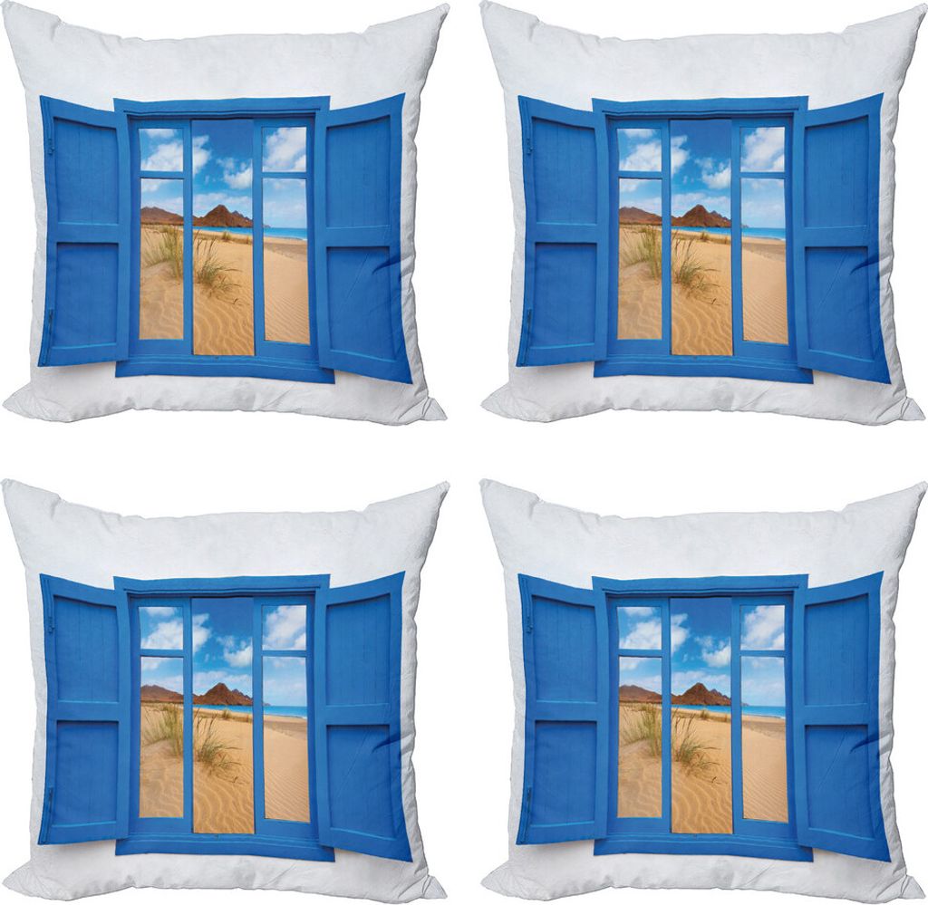 ABAKUHAUS Spanien Kissenbezug Set (4 Stück), Spanien Strand Entfernt, Moderner Doppelseitiger Digitaldruck, 50 cm x 50 cm, Blue Sand Brown