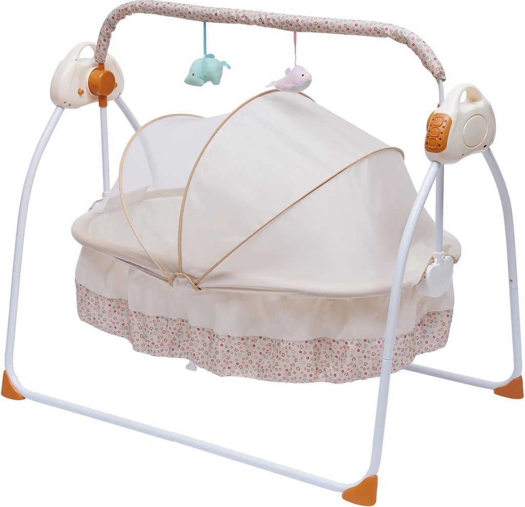 Elektrische Babywiege - S-C901 - 5 Stufen, Fernbedienung 5 m, Musik/Vibration, Moskitonetz, 0–18 Monate, bis 25 kg - Khaki