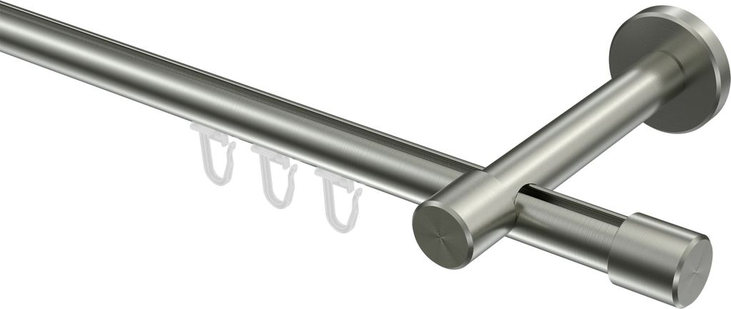 Interdeco Innenlaufstange / Gardinenstange mit Innenlauf Edelstahl-Optik, Typ Sinux Casa (Kappe), 16 mm Ø 1-läufig, 200 cm