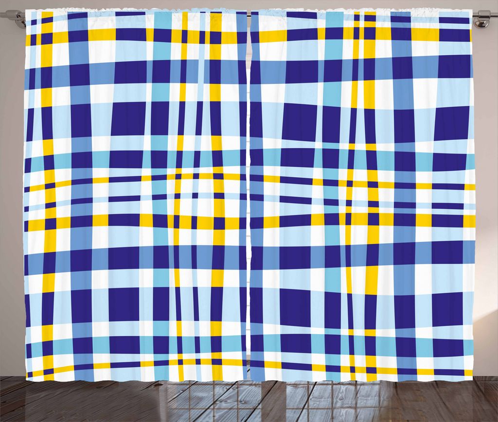 ABAKUHAUS Gelb und Blau Rustikaler Vorhang, Tartan, Wohnzimmer Universalband Gardinen mit Schlaufen und Haken, 280 x 175 cm, Violettblau