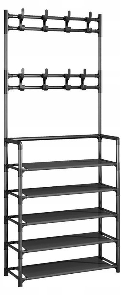 Stojan na oblečení 60 x 172 cm s policemi na boty, černý, Obrázek produktu 