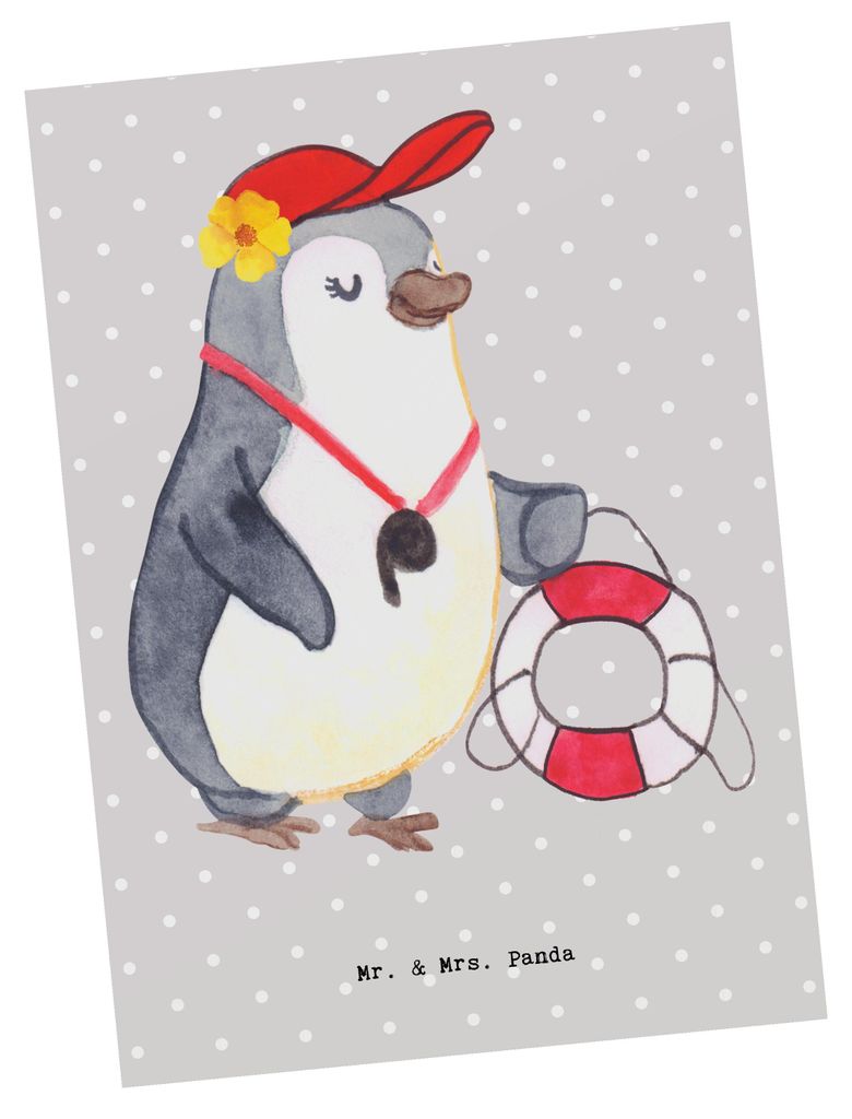 Mr. & Mrs. Panda Postkarte Bademeisterin Herz - Grau Produktbild 