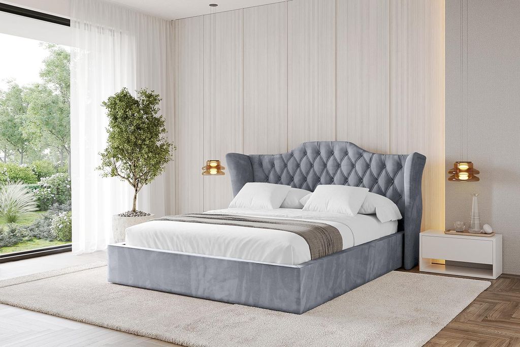ALTDECOR Polsterbett mit Bettkasten - ZORAN - 160x200 Grau Casablanca - Bett mit Matratze H3/H4, Kopfteil, Boxbett, Doppelbett mit Stauraum