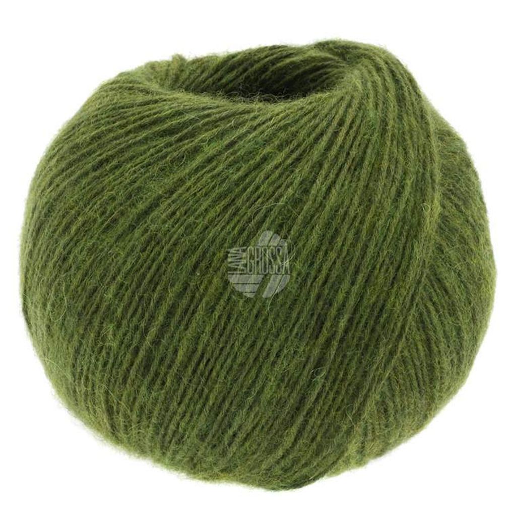 A ball of green yarn on a white background.