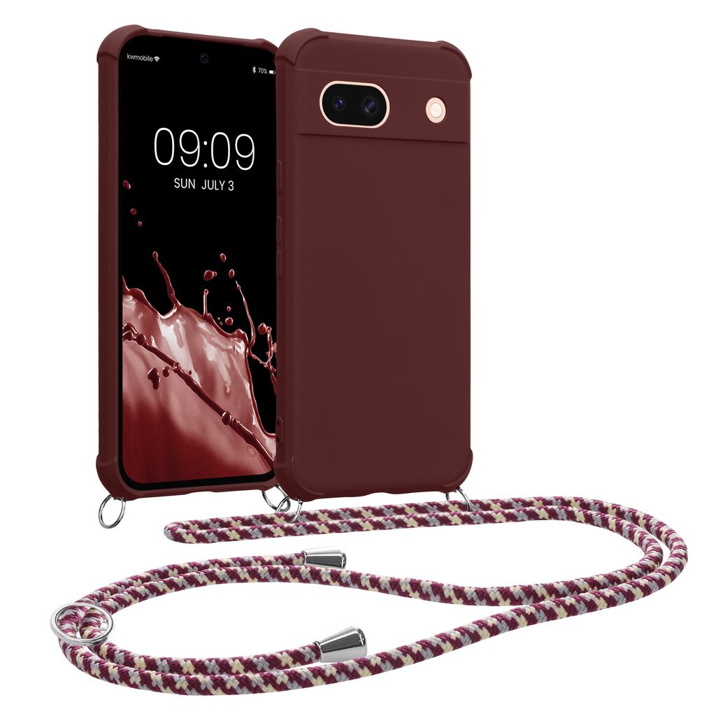 kwmobile Necklace Case kompatibel mit Google Pixel 8a Hülle - Cover mit Kordel zum Umhängen - Silikon Schutzhülle Bordeaux Violett