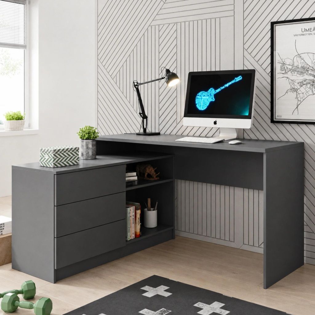 Schreibtisch Computertisch KAJA 138 cm Graphit Grau Produktbild 